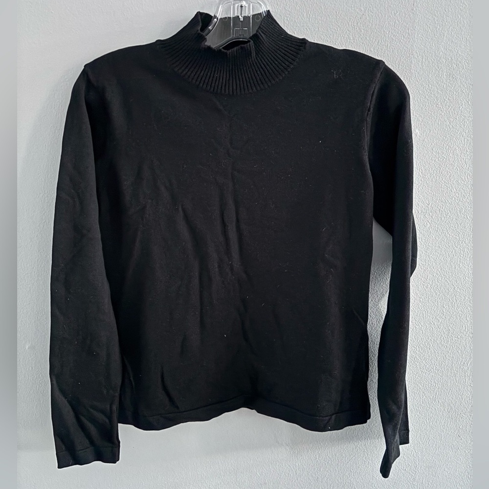 Talbots Petites Vintage Black Ribbed Turtleneck Mock Long Sleeve Sweater BNWT S